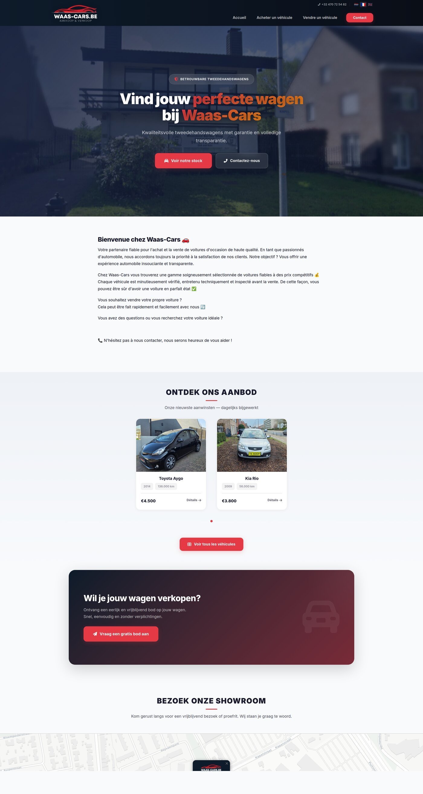 Exemple live d'un site de garage construit avec WebCarSolutions — waas-cars.be